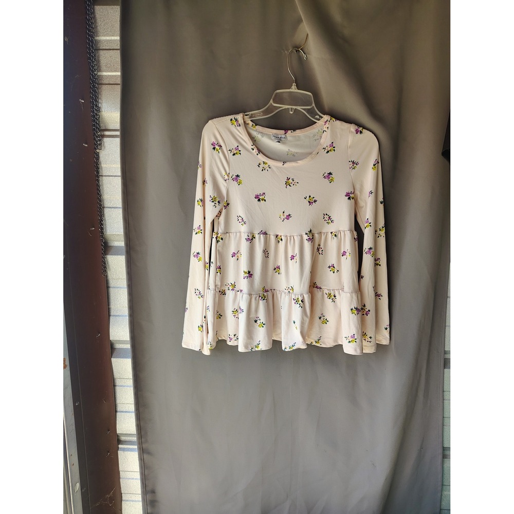 Love Fire Peach Floral Tiered Babydoll Long Sleeve Top XS